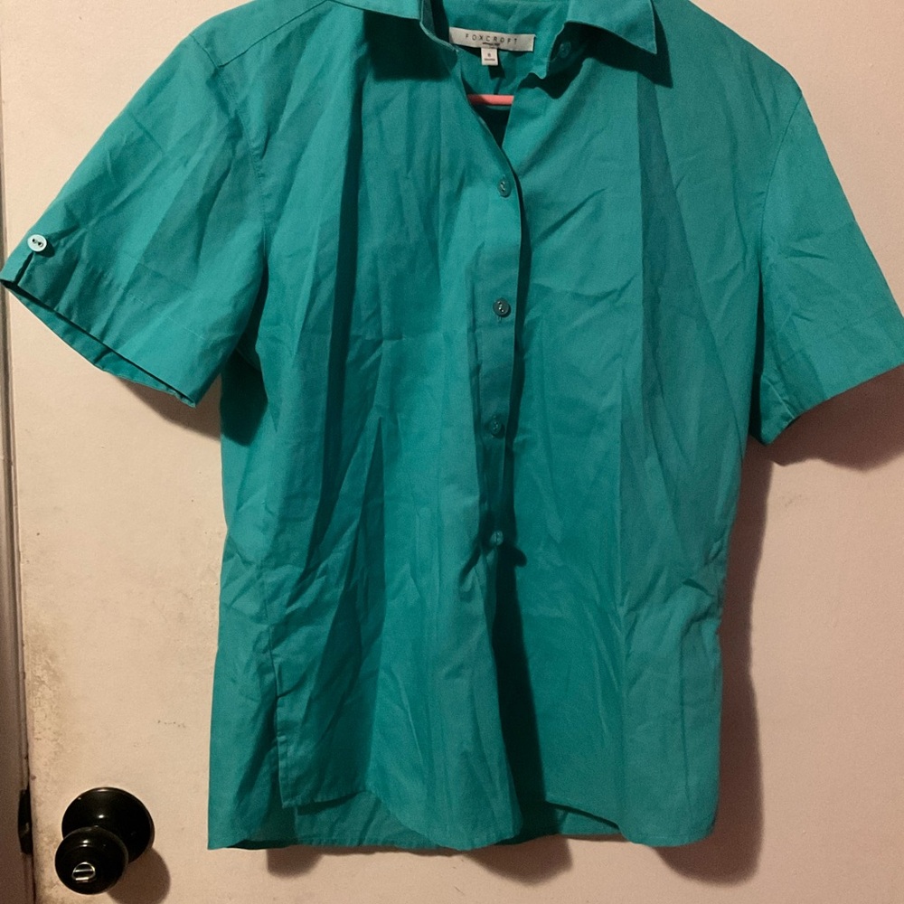 Foxcroft women’s Turquoise Short Sleeve business casual Shirt size 8